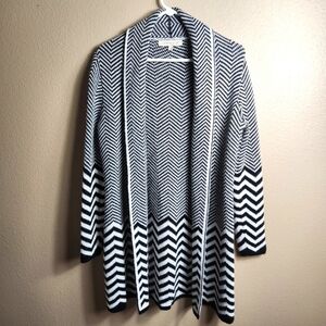 Lineamaglia Womens Black/White Chevron Wool Blend Long Open LS Cardigan |S|